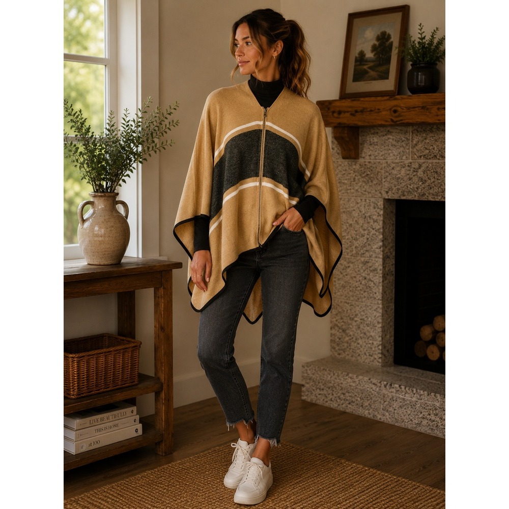 Michael Stars Poncho Women OS‎ Tan Honey Down the Line Boho Preppy Anthropologie